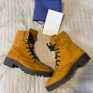 Stuart Weitzman Lexy Lace-Up Boots in saddle suede leather